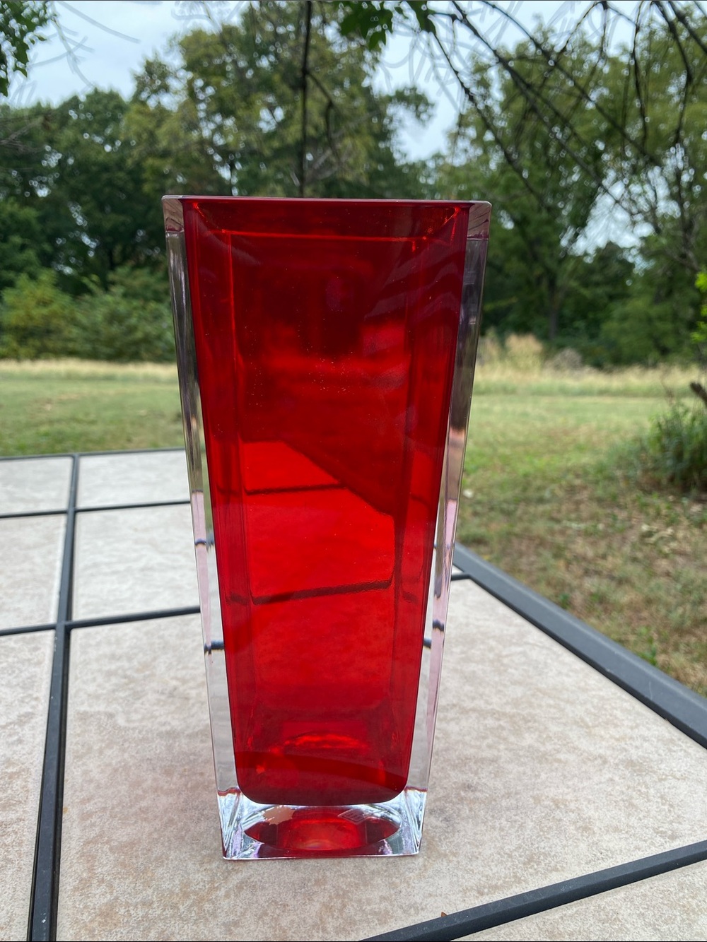 Vtg Teleflora Red Bohemian 24% Lead Crystal Square Tapered Vase 3.75x4.5x9.75 - Picture 10 of 13